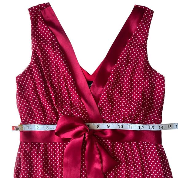 Vanity Y2K Polka Dot Babydoll Top Sleeveless Red Satin Trim Feminine Flirty - Picture 7 of 8